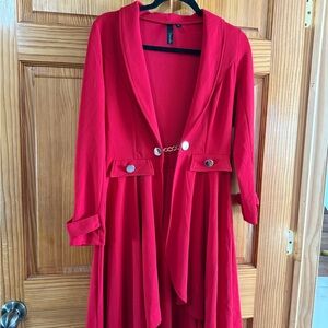 Chic Red Longline Blazer with Chain Detail